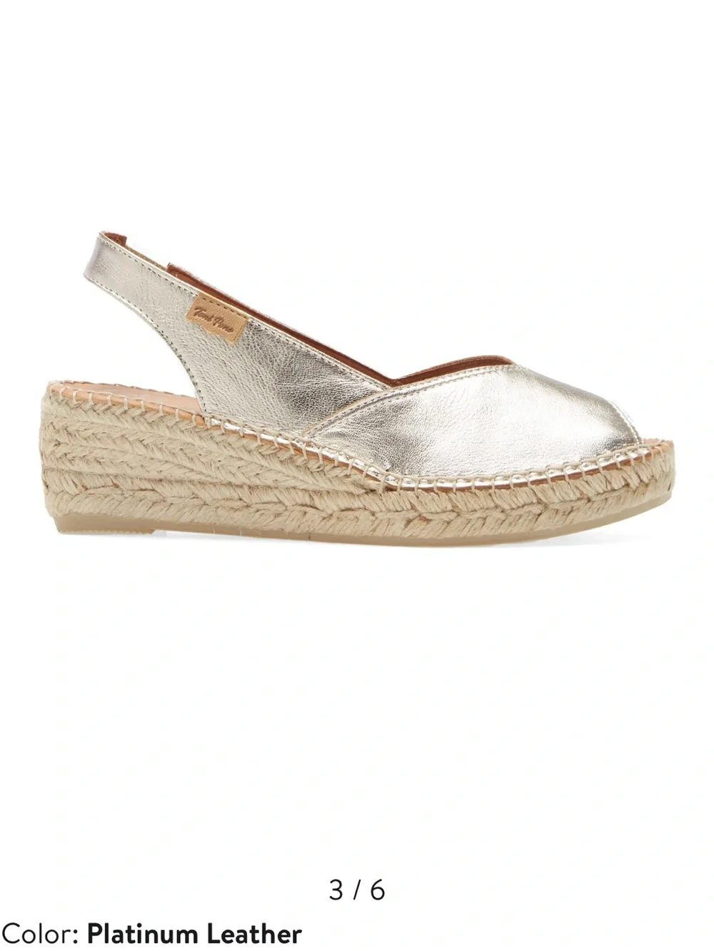 Bernia Espadrille Wedge Platinum Leather Toni Pons 38EU 7-7.5US
